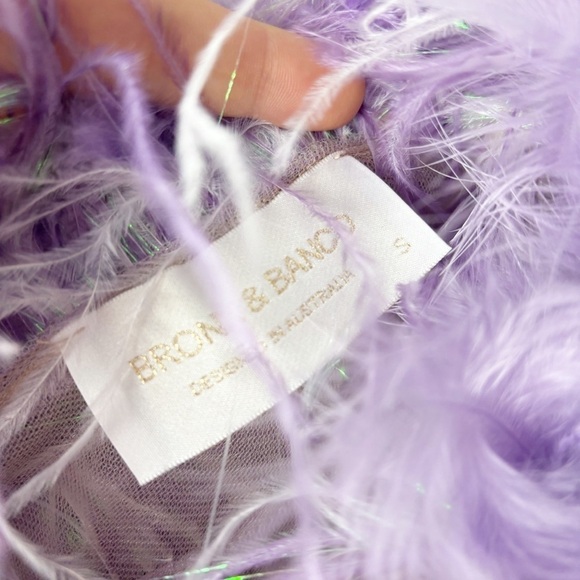 Bronx and Banco Lulu Sequin Glitter Feather One Shoulder Dress Purple Small - Picture 7 of 10